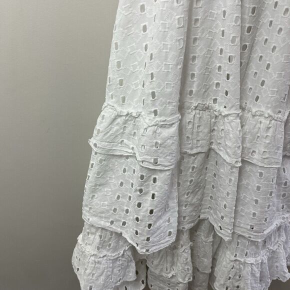SLATE & WILLOW Ruffle Dress Women Large White Eyelet Midi Tiered 100% Cotton - Picture 6 of 15